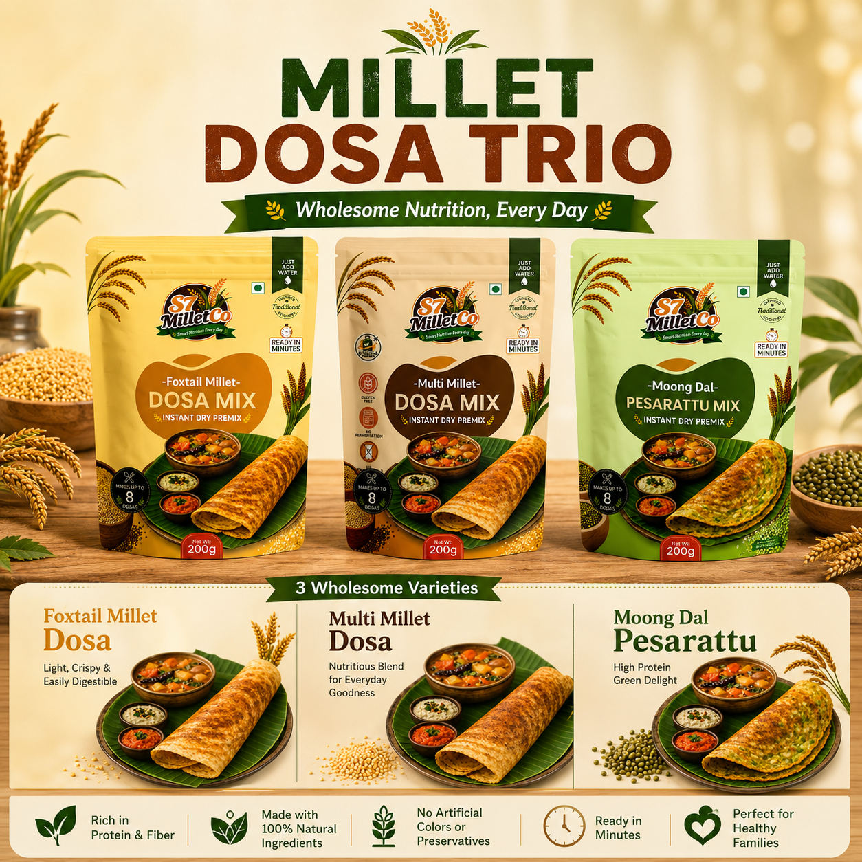 Millet Dosa Trio  | Just Add Water | 600g — image 4