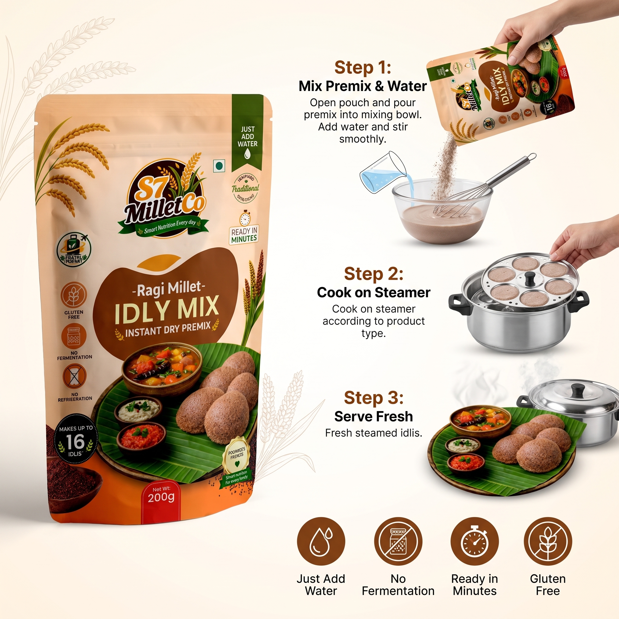 Ragi Millet Idly Mix | Just Add Water | 200g — image 4