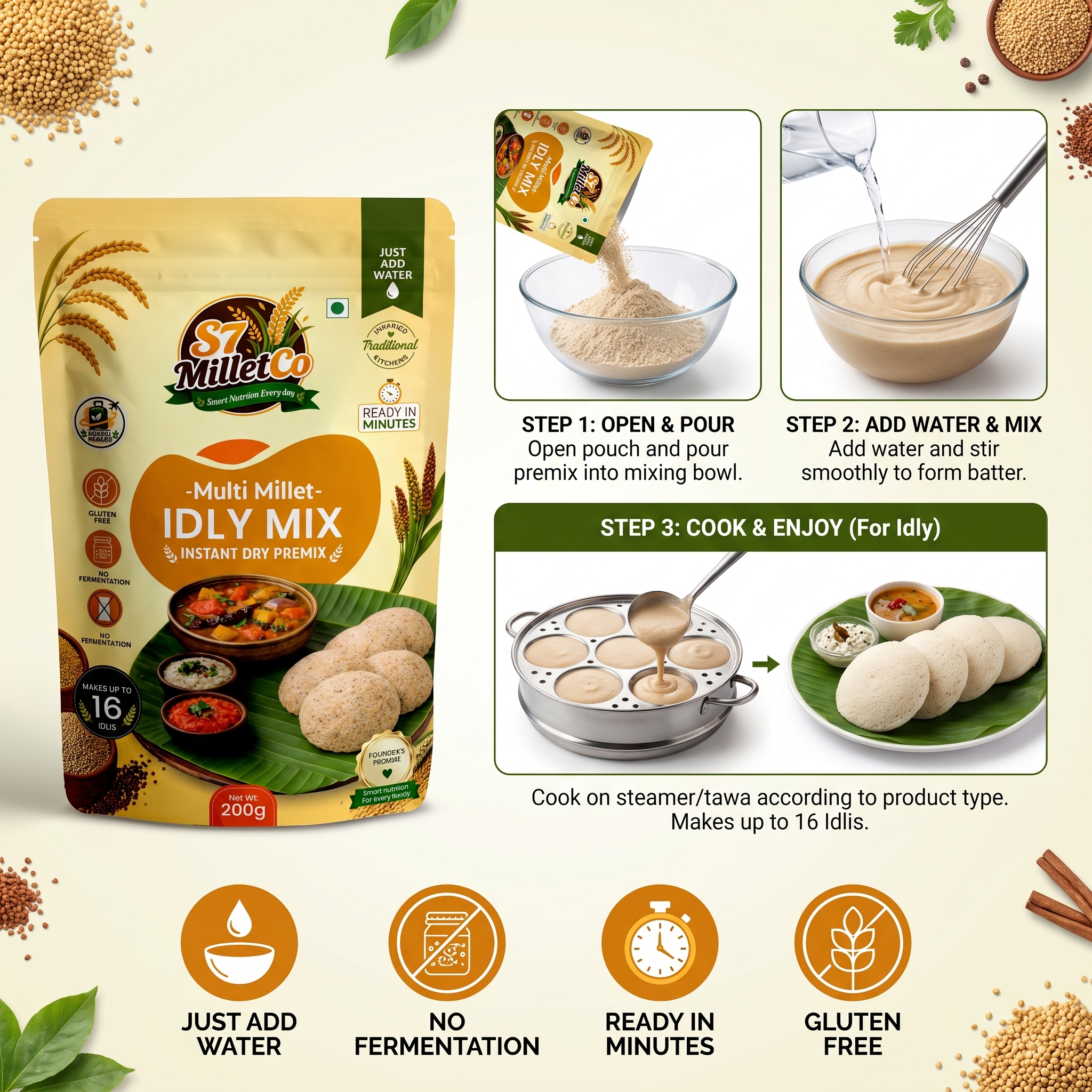 Multi Millet Idly Mix | Just Add Water | 200g — image 4