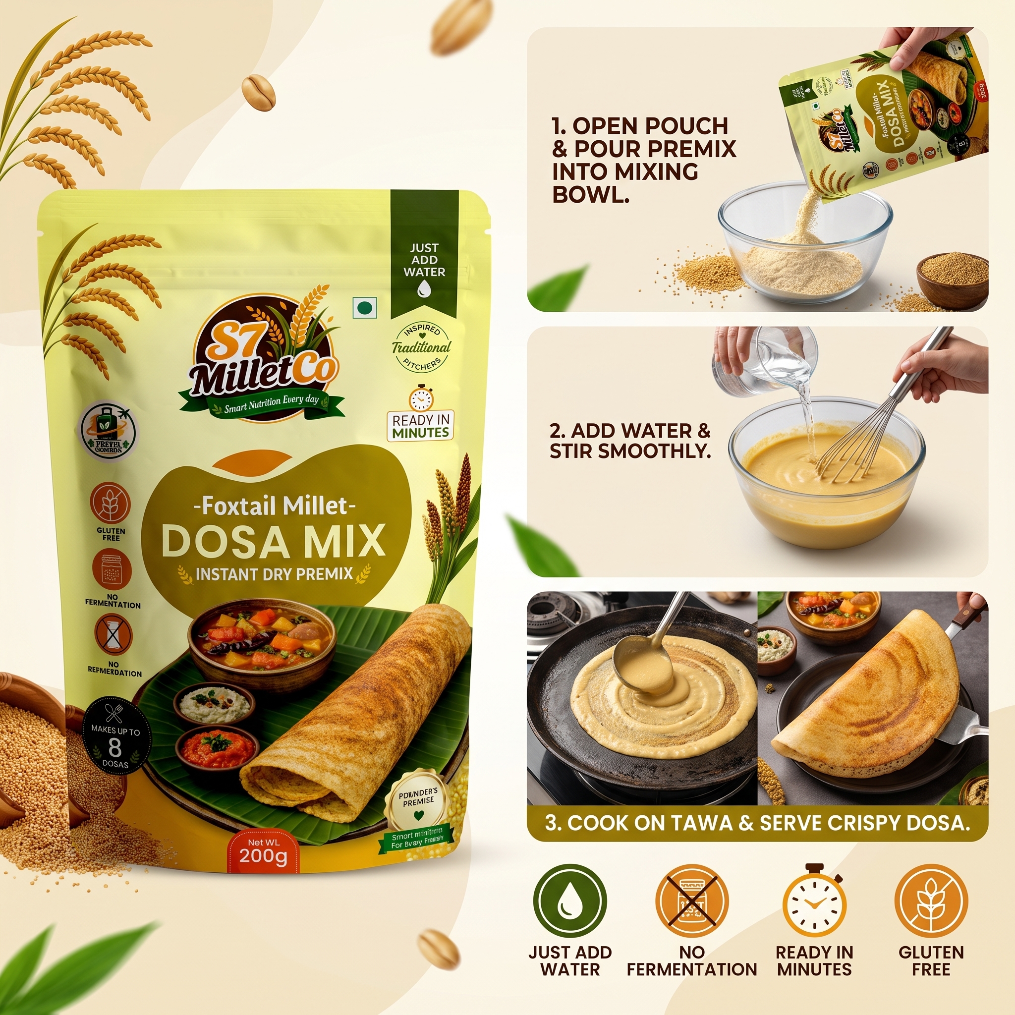 Foxtail Millet Dosa Mix | Just Add Water | 200g — image 4