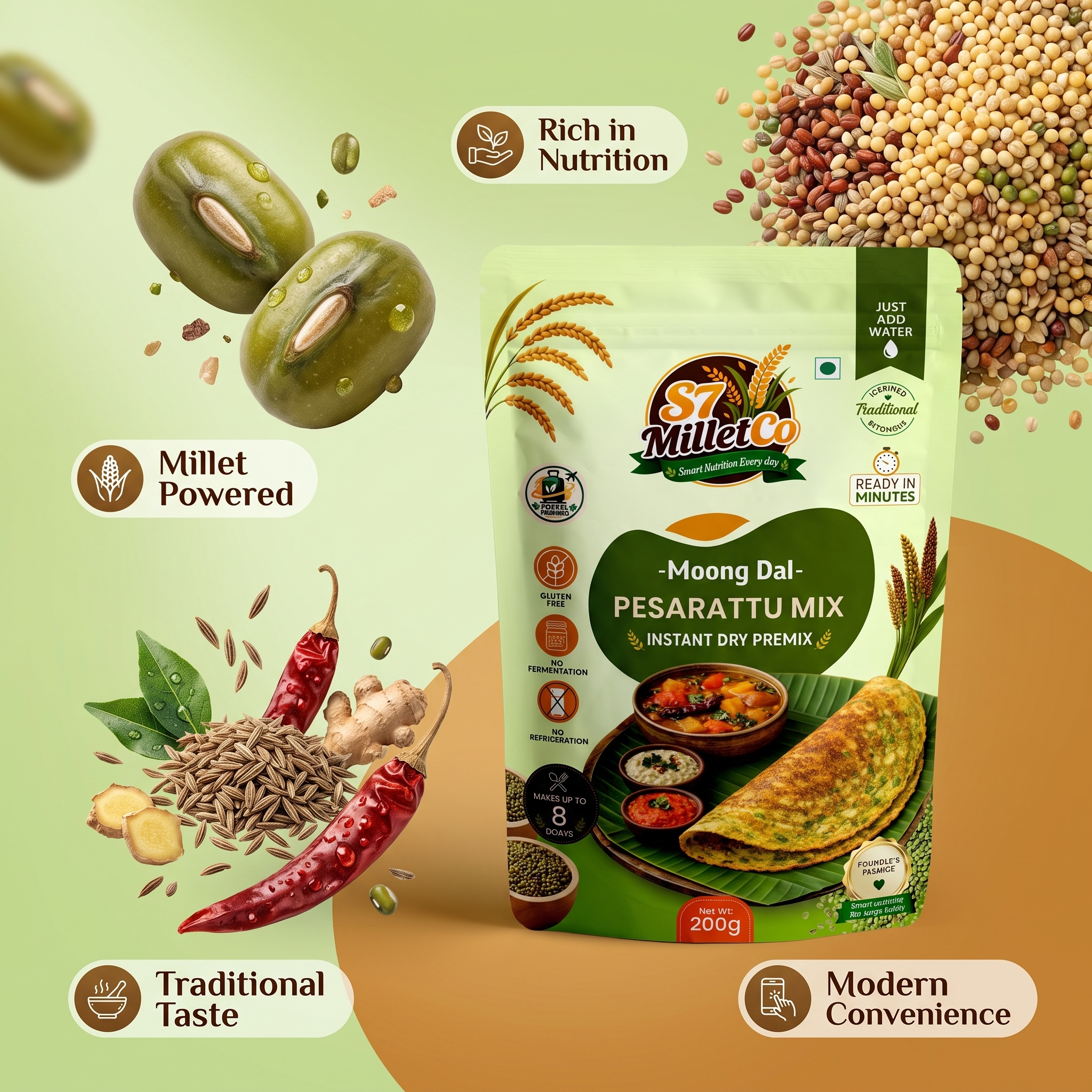 Moong Dal Pesarattu Mix | Just Add Water | 200g — image 3